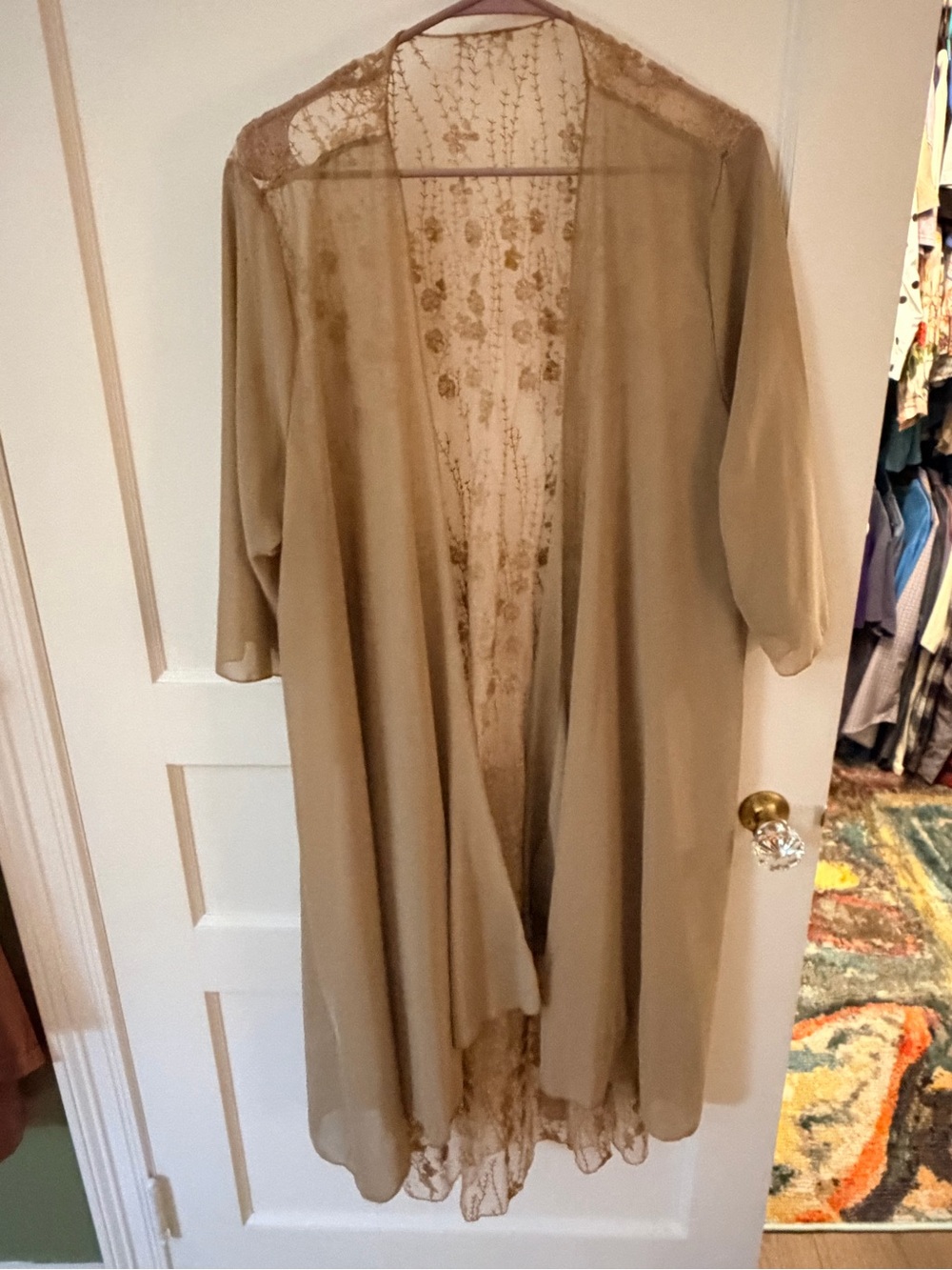 SHEIN Beige Sheer Lace Kimono Cardigan